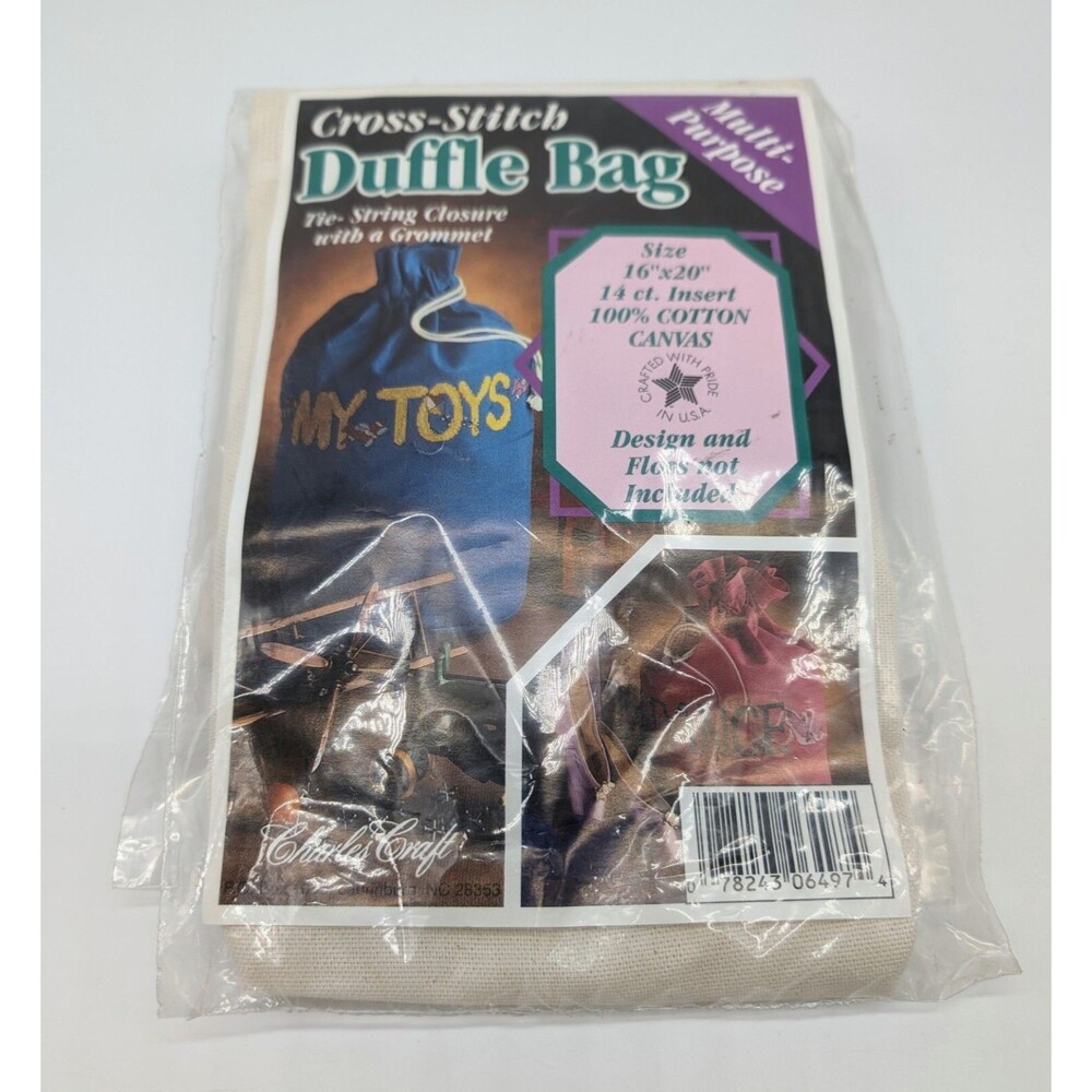 Cross Stitch Duffle Bag Off-White Tie String Closure With Grommet Charles Craft